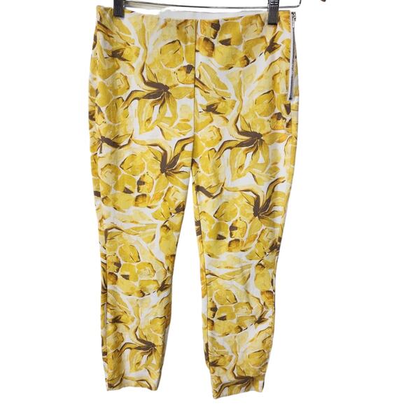 White House Black Market Yellow Pineapple Print Skinny Crop Stretch Pant Size 2 - Picture 2 of 5